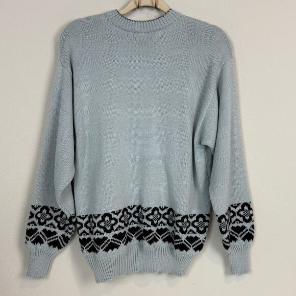 Handmade Knit Light Blue Black Cardigan Sweater M/L - Picture 5 of 9